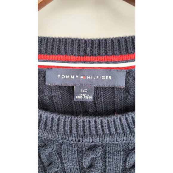 Tommy Hilfiger Red White Blue Cable Knit Sweater 100% Cotton Women's L - Picture 8 of 9